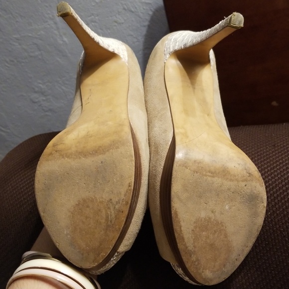 Zara Suede Peep Toe Nude Snake Platform Heels - Picture 6 of 7